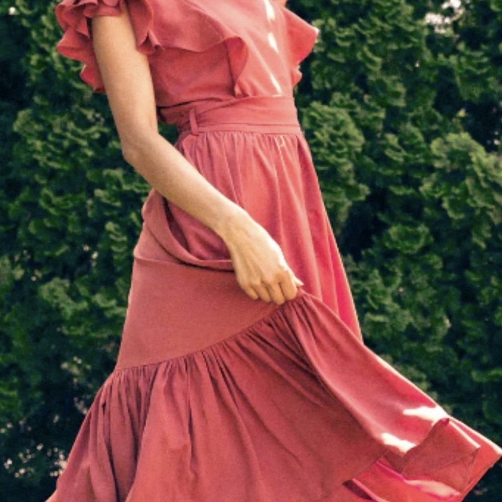 Ivy City Co Terracotta Ruffle Midi Dress